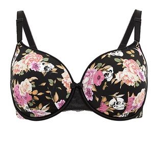 Torrid Black Skull Floral Bra. Size 44DD